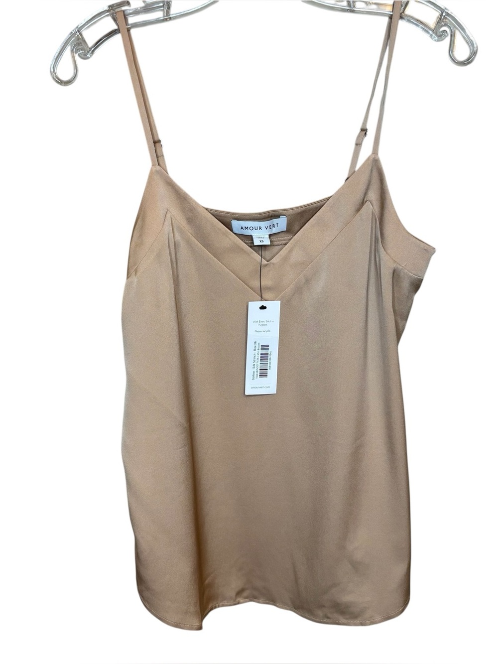 Amour Vert NEW Silk Barlow Camisole Top Biscotti Adjust Stretch Quiet Luxury Y2K